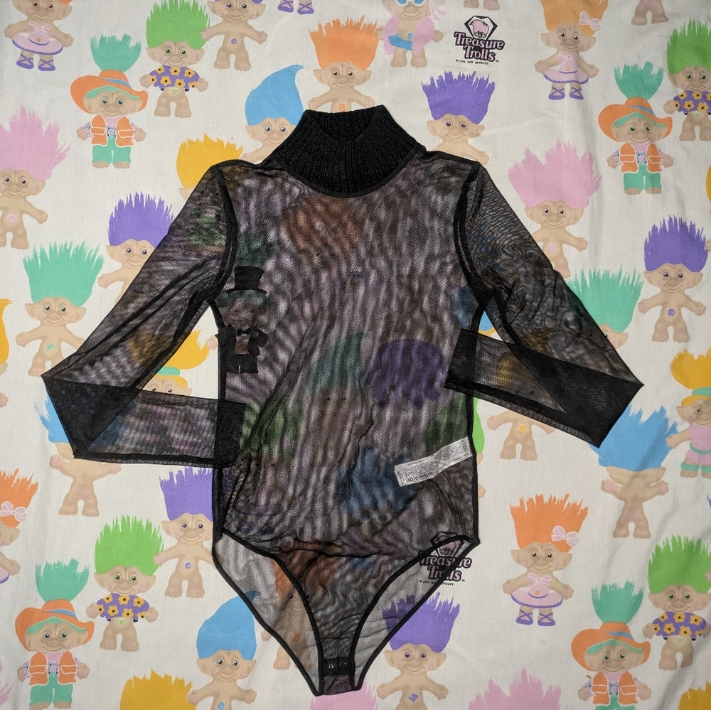 Zara small mesh bodysuit with knit turtleneck